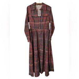 Oyrosy New with Tags Dress Size M Maxi Plaid Belt Fall Winter Shirt dress